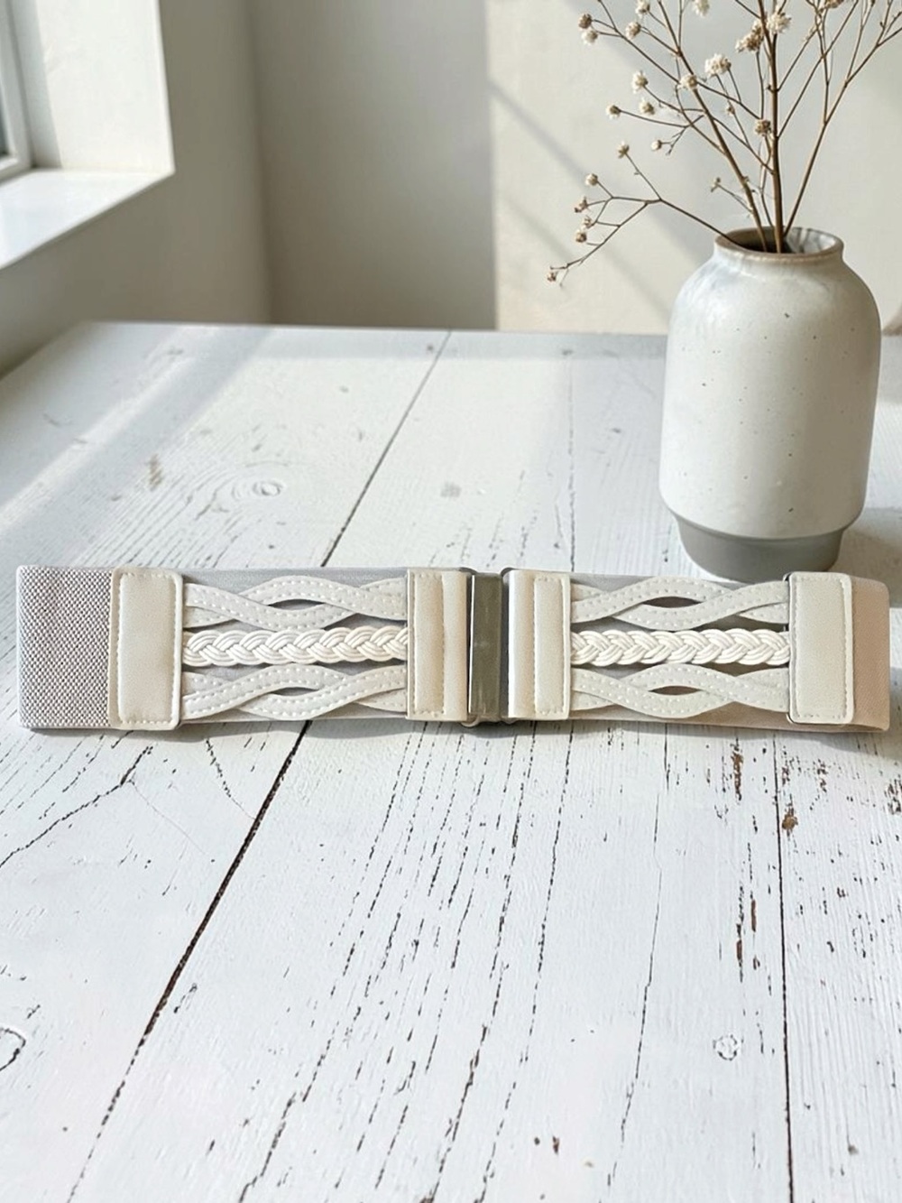 Braided Elastic Stretchy Retro Wide Waist Cinch Belt Khaki New